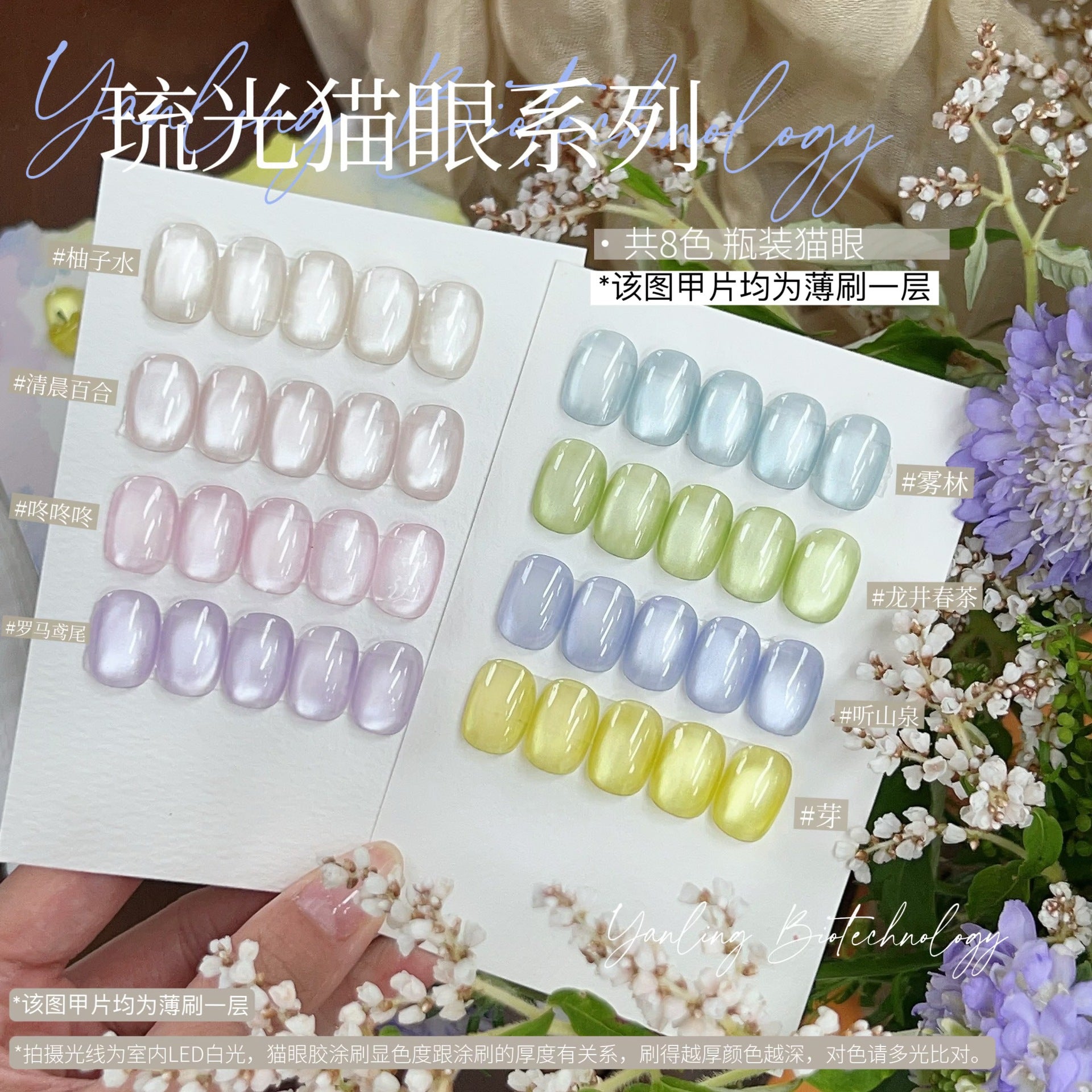 【Yanling / 受注販売(8月中旬前後納期)】Liu Guang Cat Eye Series — Roman Iris Translucent Base Cat Eye, Ultra-Fine Magnetic Powder Cat Eye Gel, Water-Glow Ice-Clear Cat Eye / 流光猫眼系列 / Glass Cat Eye